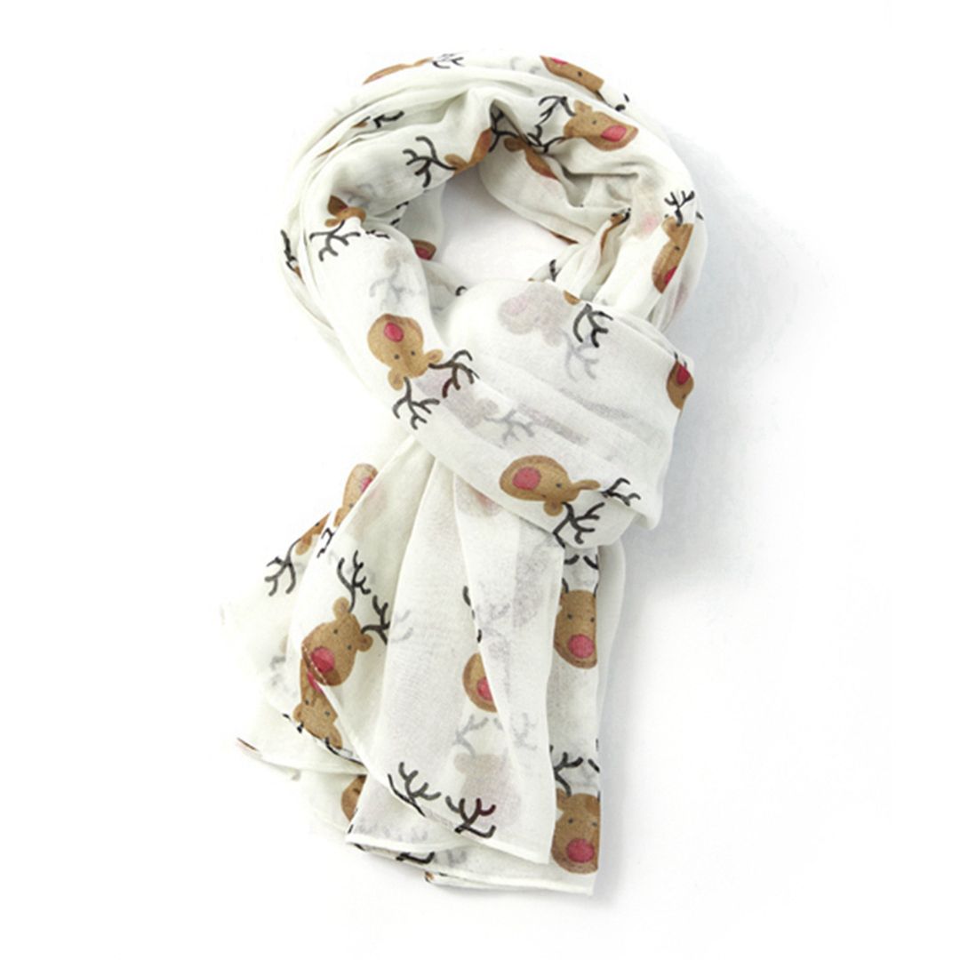 Red Nose Reindeers Printed Scarf - Cream