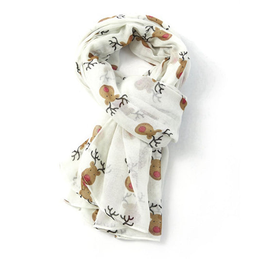 Red Nose Reindeers Printed Scarf - Cream