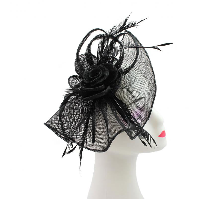 Large Mesh & Feather Flower Fascinator - Pretty Swish Accessories Ripley Derbyshire