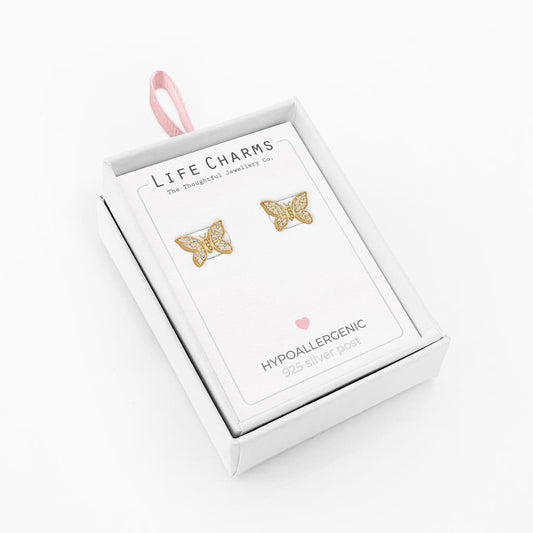 Life Charms Butterfly Gold Earrings